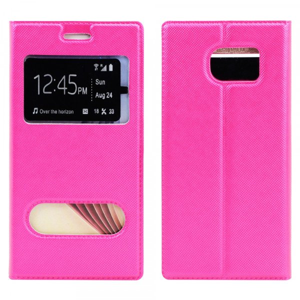 Wholesale Samsung Galaxy S6 Slim Window View Magnetic Flip Leather Case (Hot Pink)